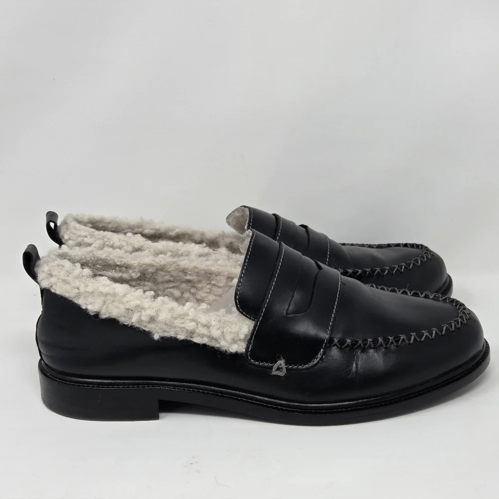 Kelsi Dagger Brooklyn Lens Faux Shearling Loafers In Black Leather